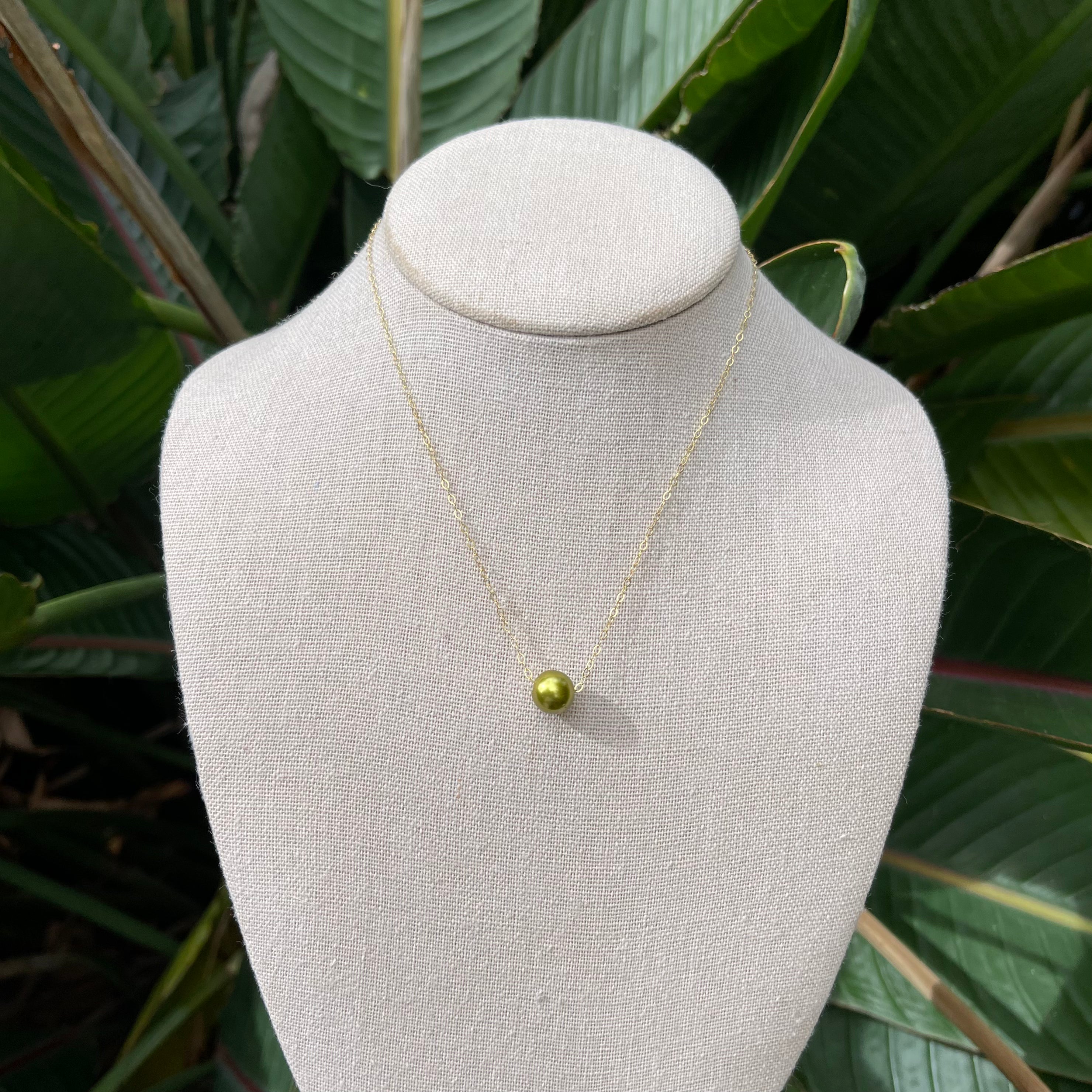 Floating Pistachio Tahitian Pearl Necklace