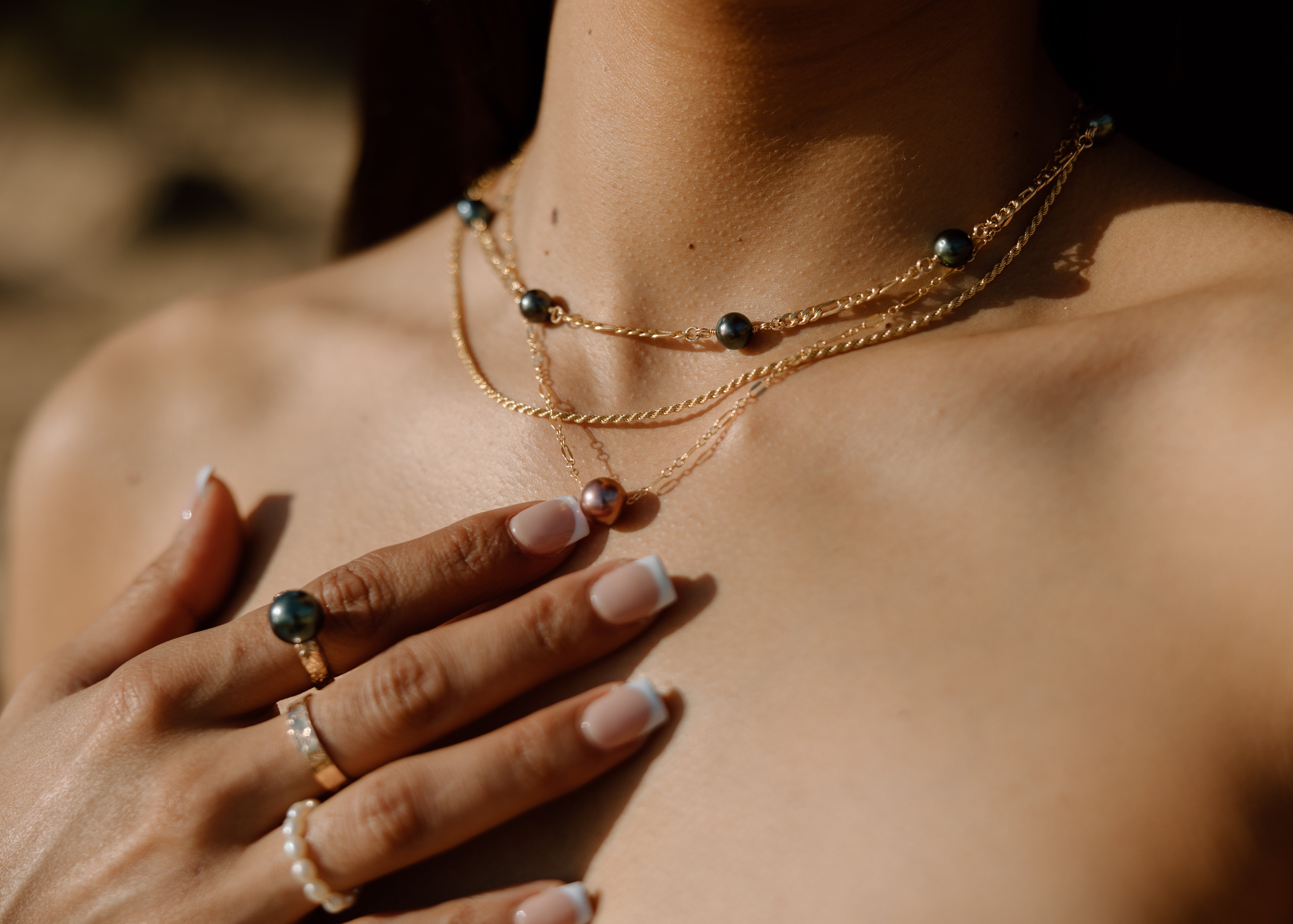 Endless Tahitian Pearl Choker with Figaro Chain