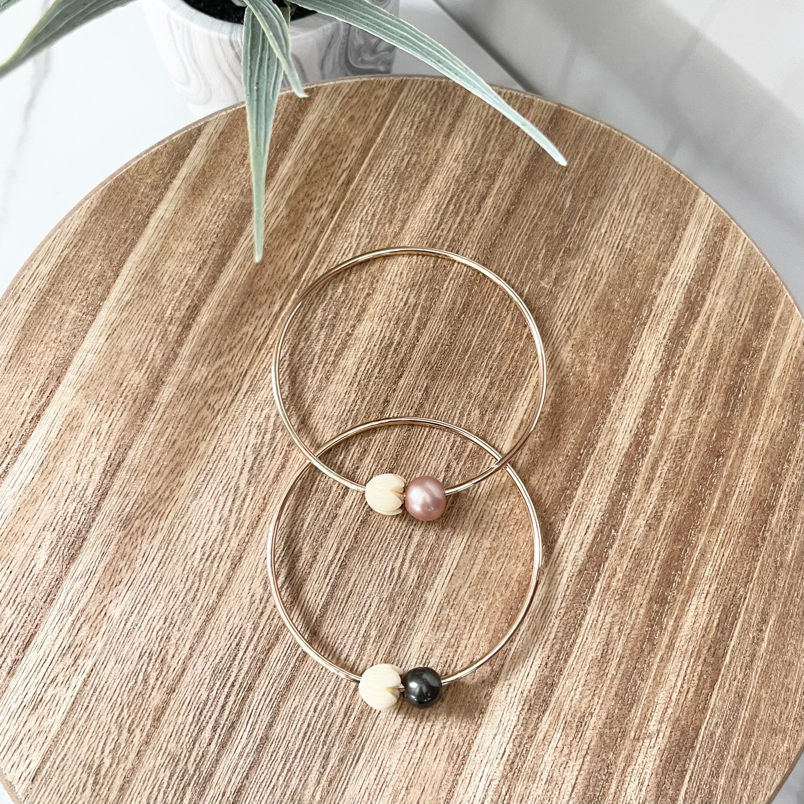 Bangle with Pearl & Pikake (Priced Individually)