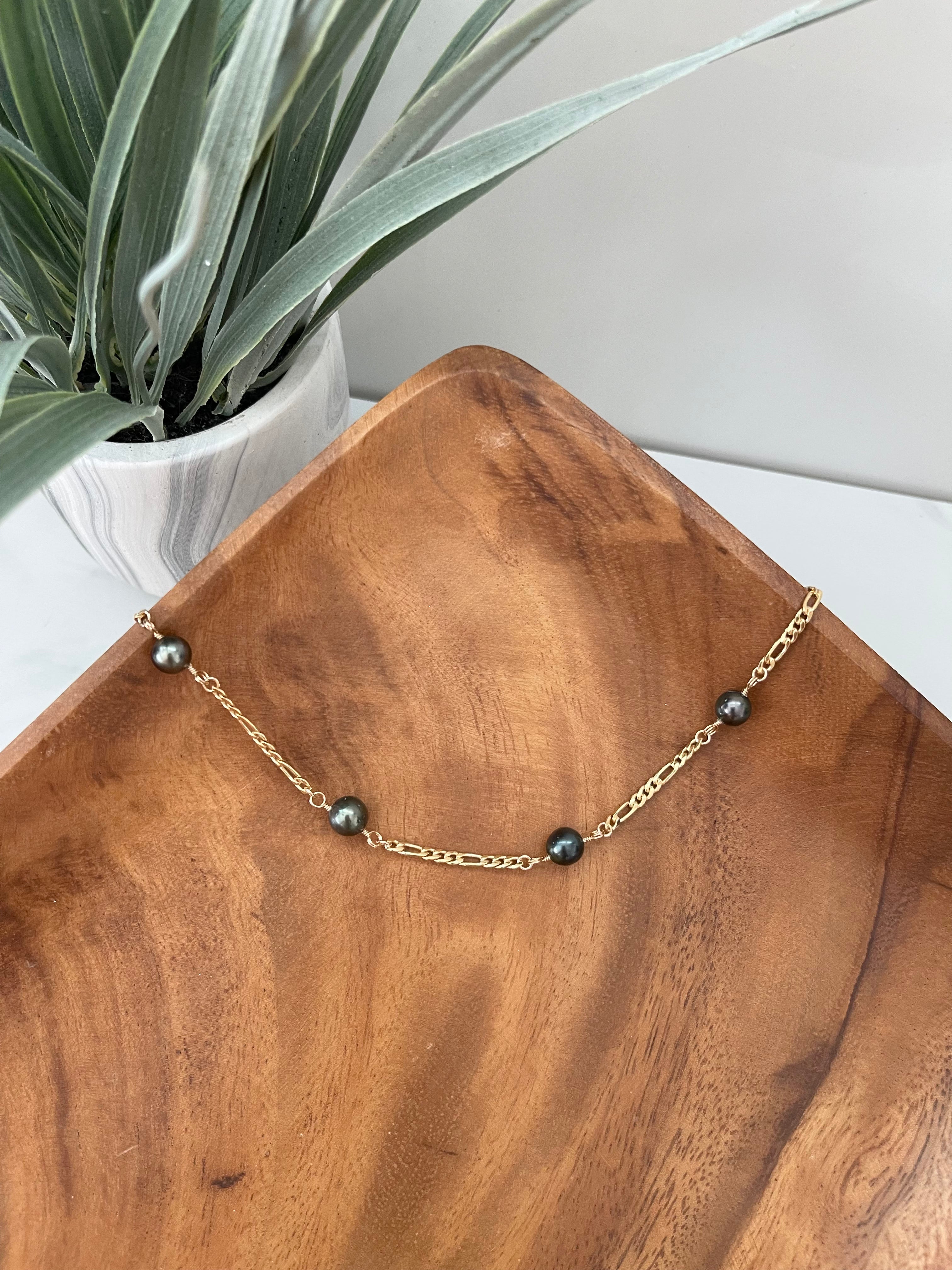 Endless Tahitian Pearl Choker with Figaro Chain