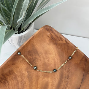 Endless Tahitian Pearl Choker with Figaro Chain