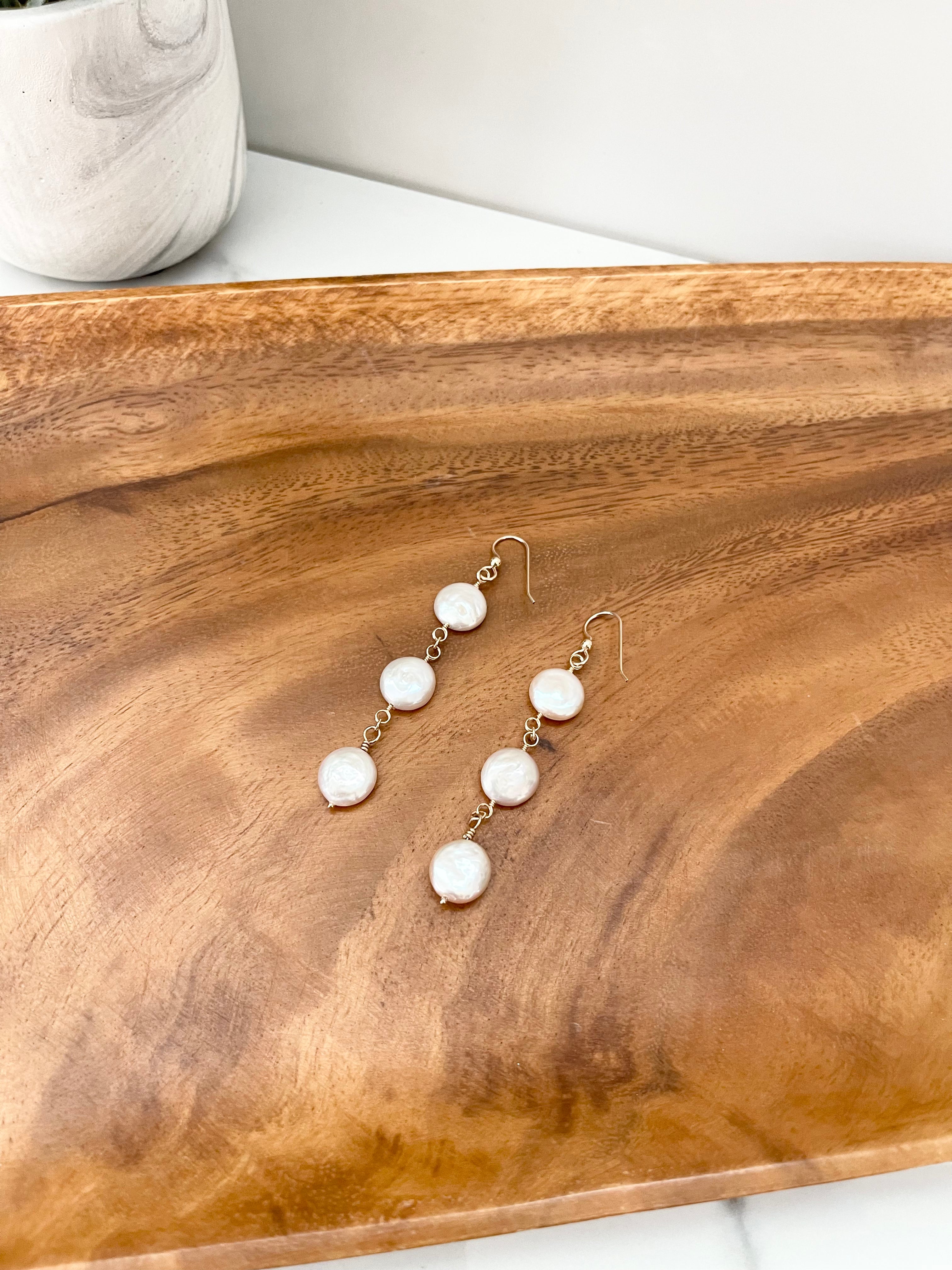 Coin Pearl Drop Earrings